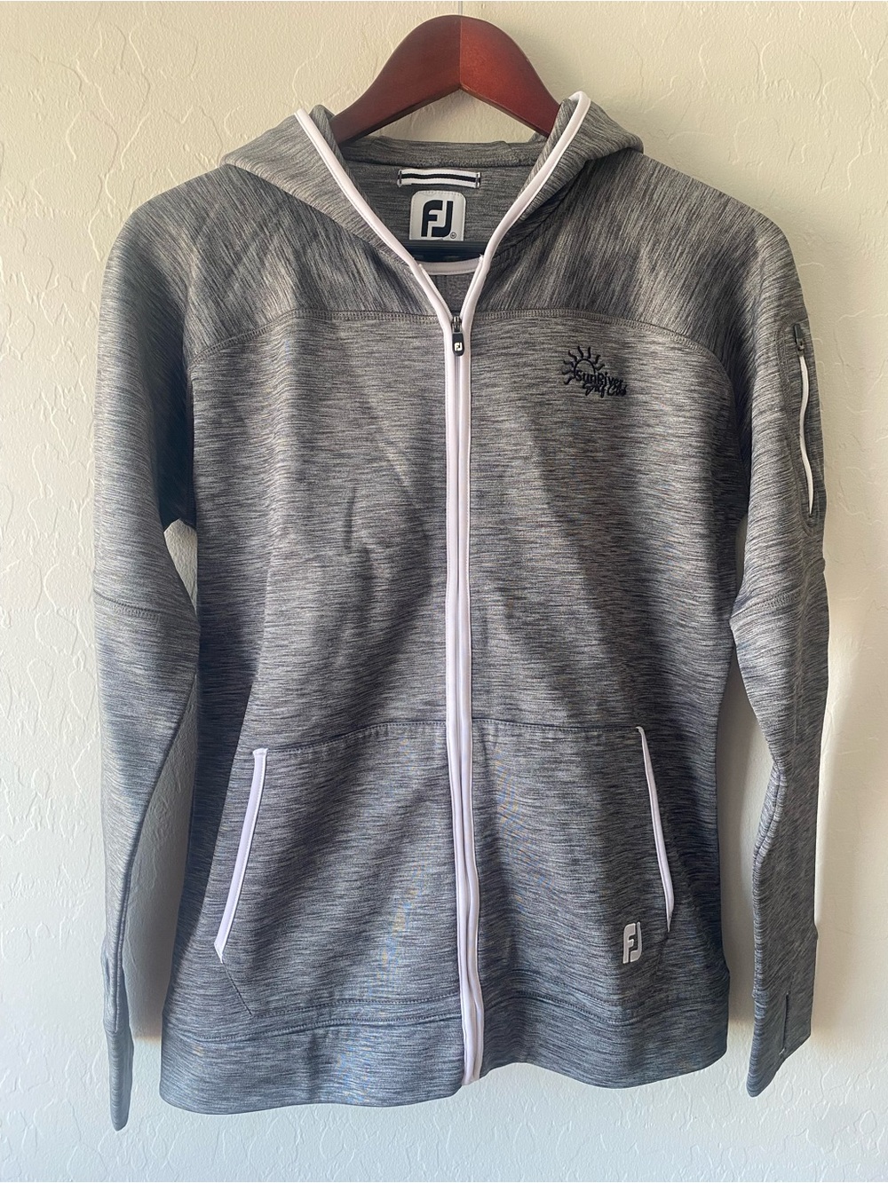 FootJoy Womens Medium Gray Heathered Full Zip Fleece Golf Hoodie Jacket
